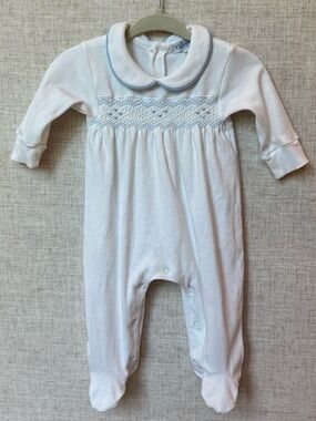 Nellapima Smocked Boy Footie Bodysuit Pajama Hand Embroidered Nella Pima Cotton